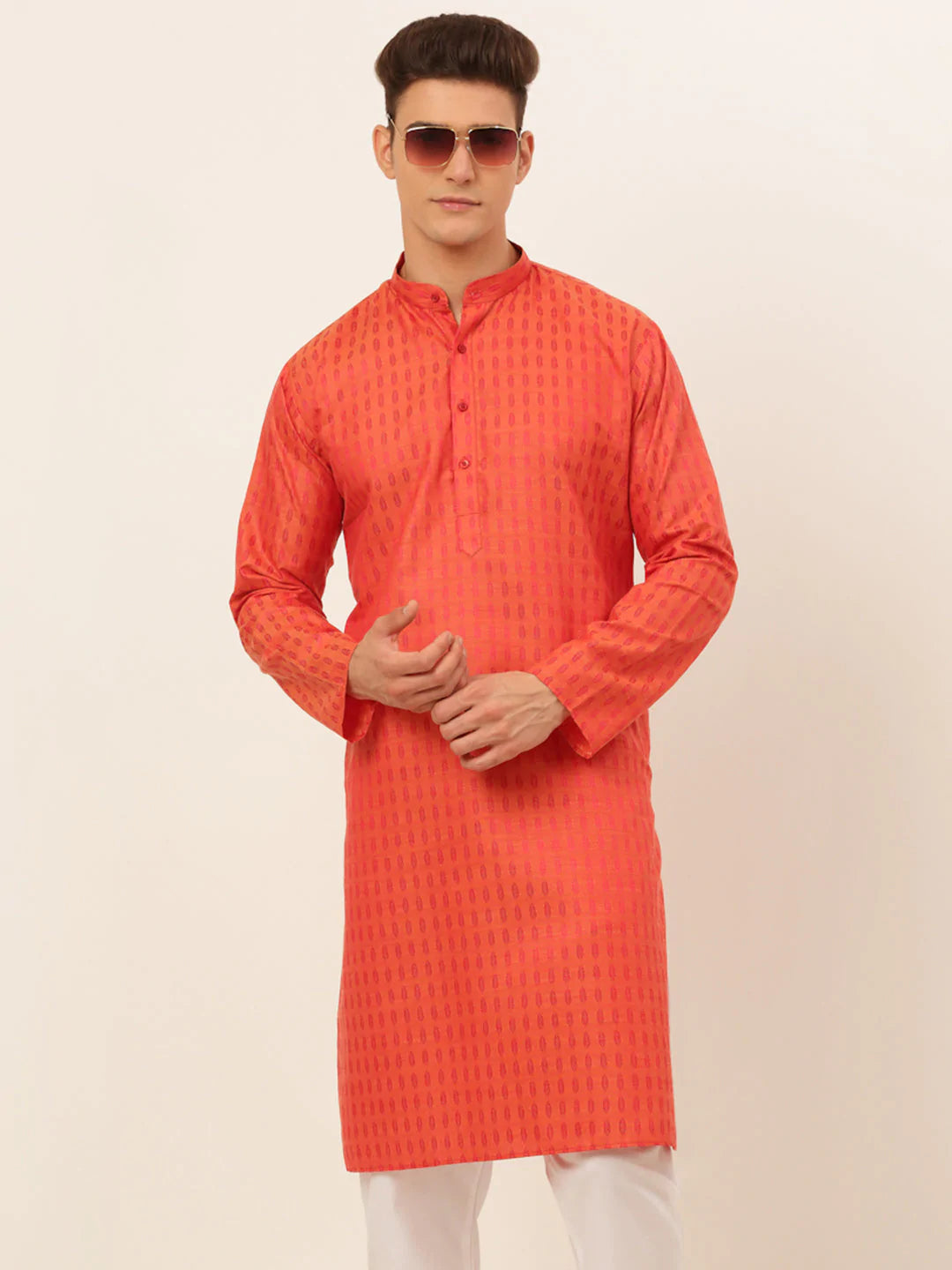 Jompers Men's Red Woven Design Kurta Only ( KO 675 Red )