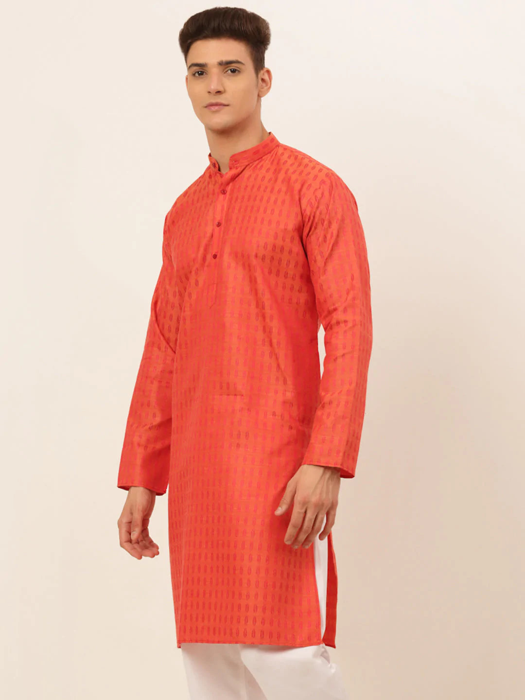 Jompers Men's Red Woven Design Kurta Only ( KO 675 Red )