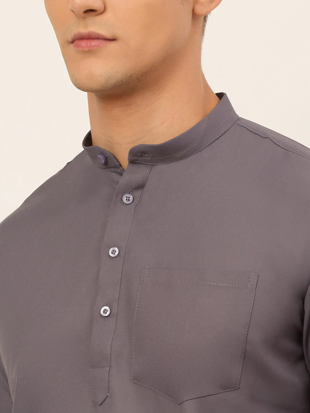 Jompers Men's Grey Solid Cotton Short Kurta ( KO 677 Grey )