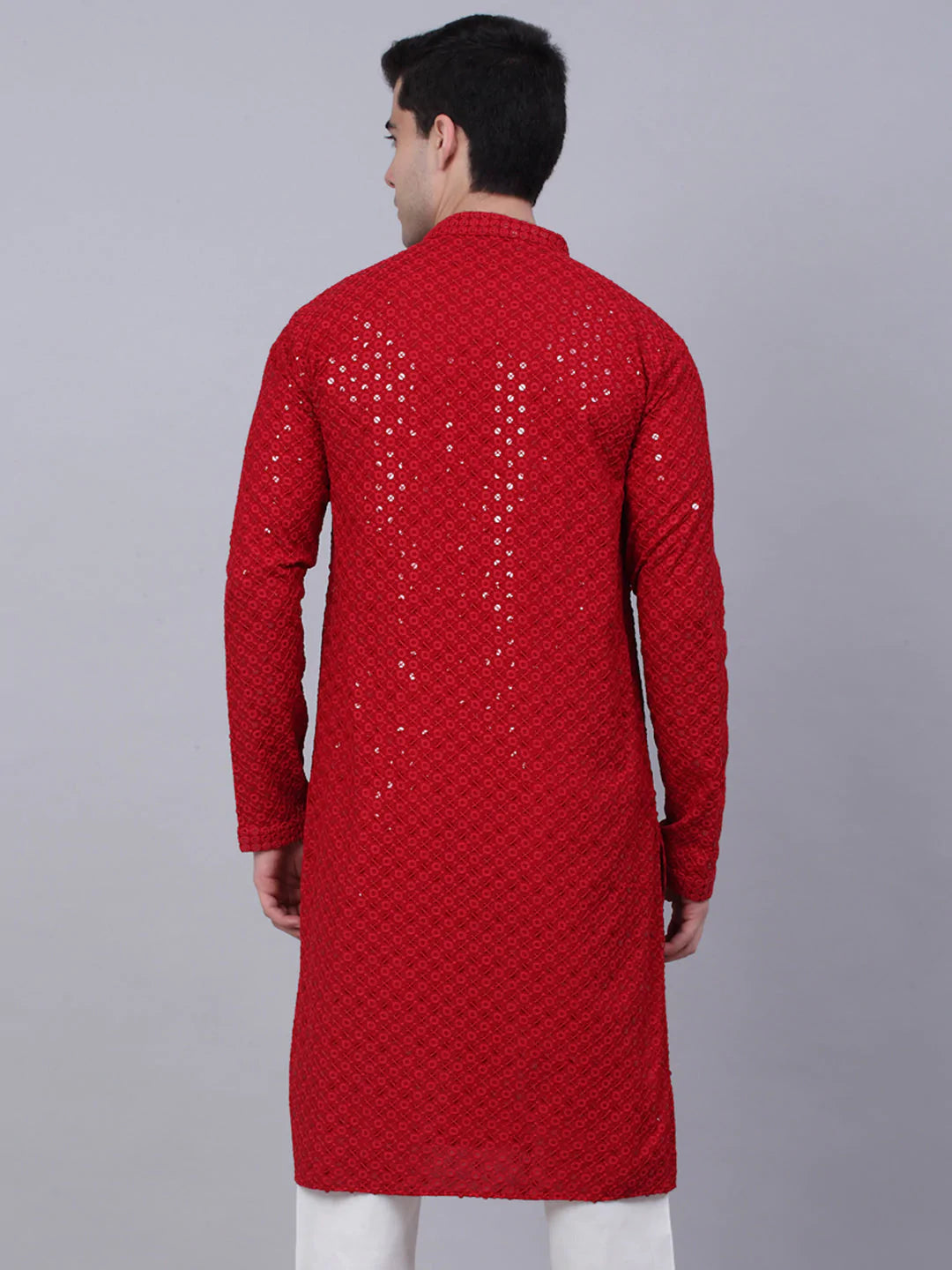 Men Maroon Chikankari Embroidered and Sequence Kurta Only ( KO 678 Maroon )