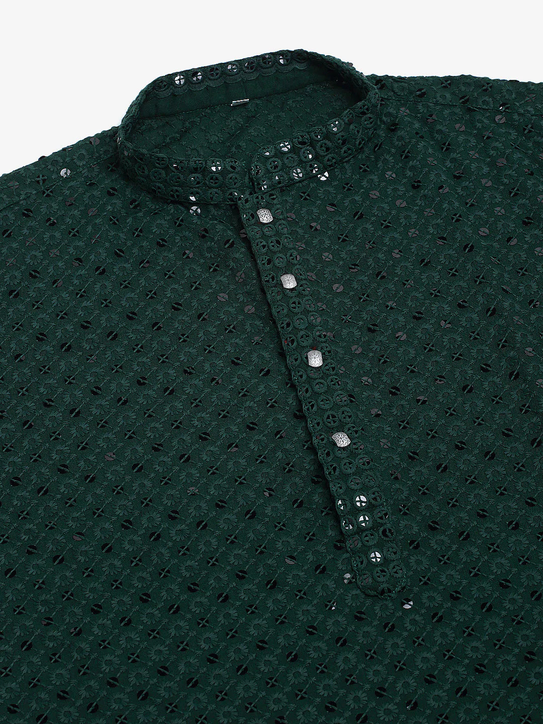 Men Olive Green Chikankari Embroidered and Sequence Kurta Only ( KO 678 Olive )