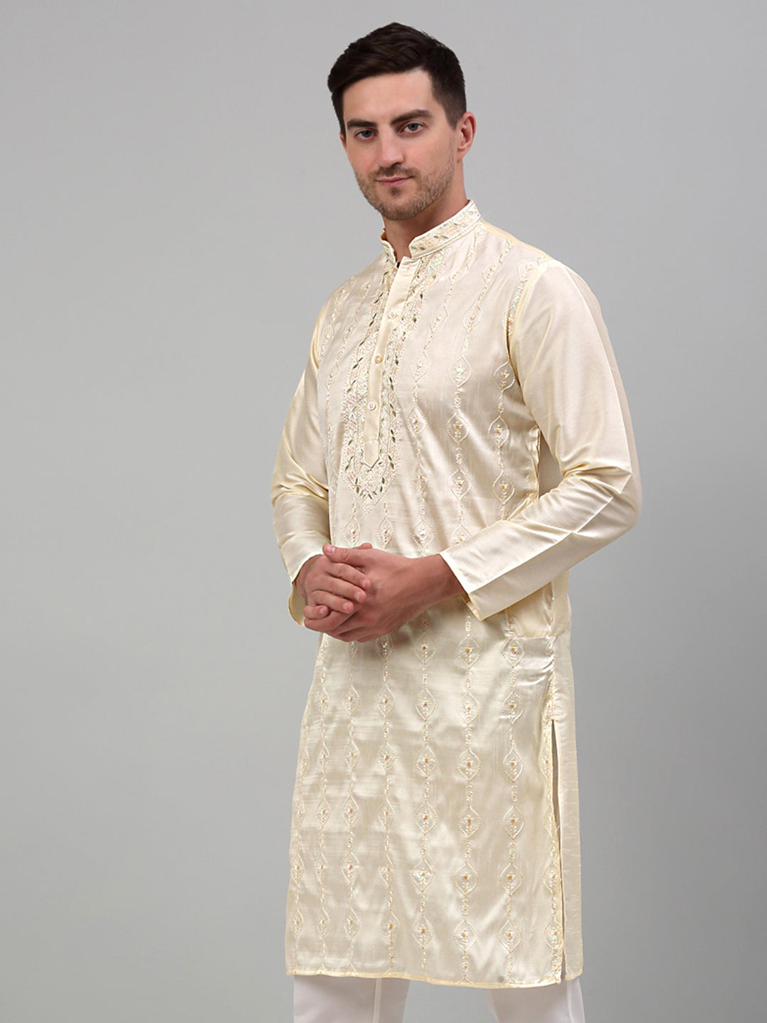 Men's Cream Embroidered Kurta Only