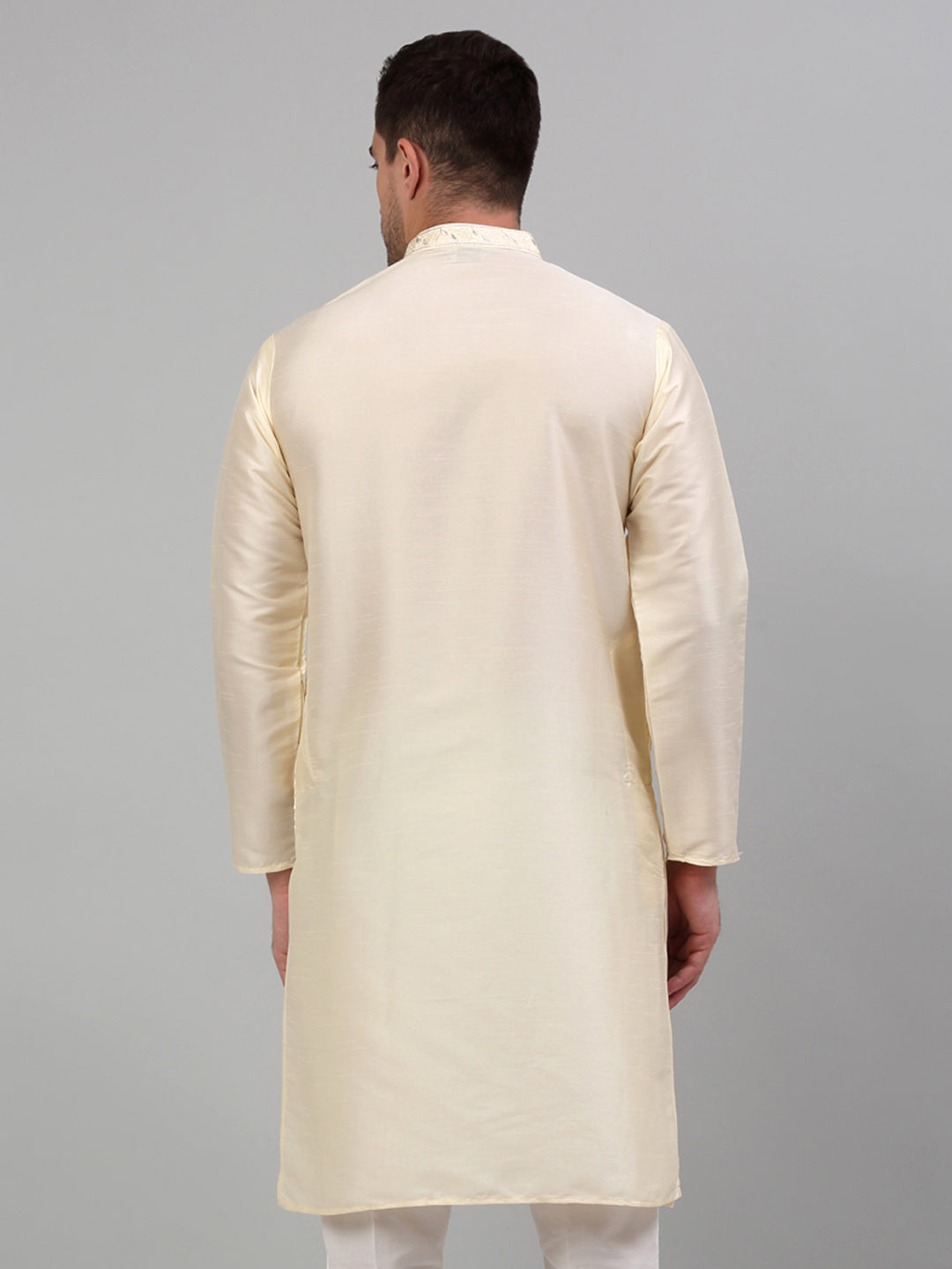 Men's Cream Embroidered Kurta Only