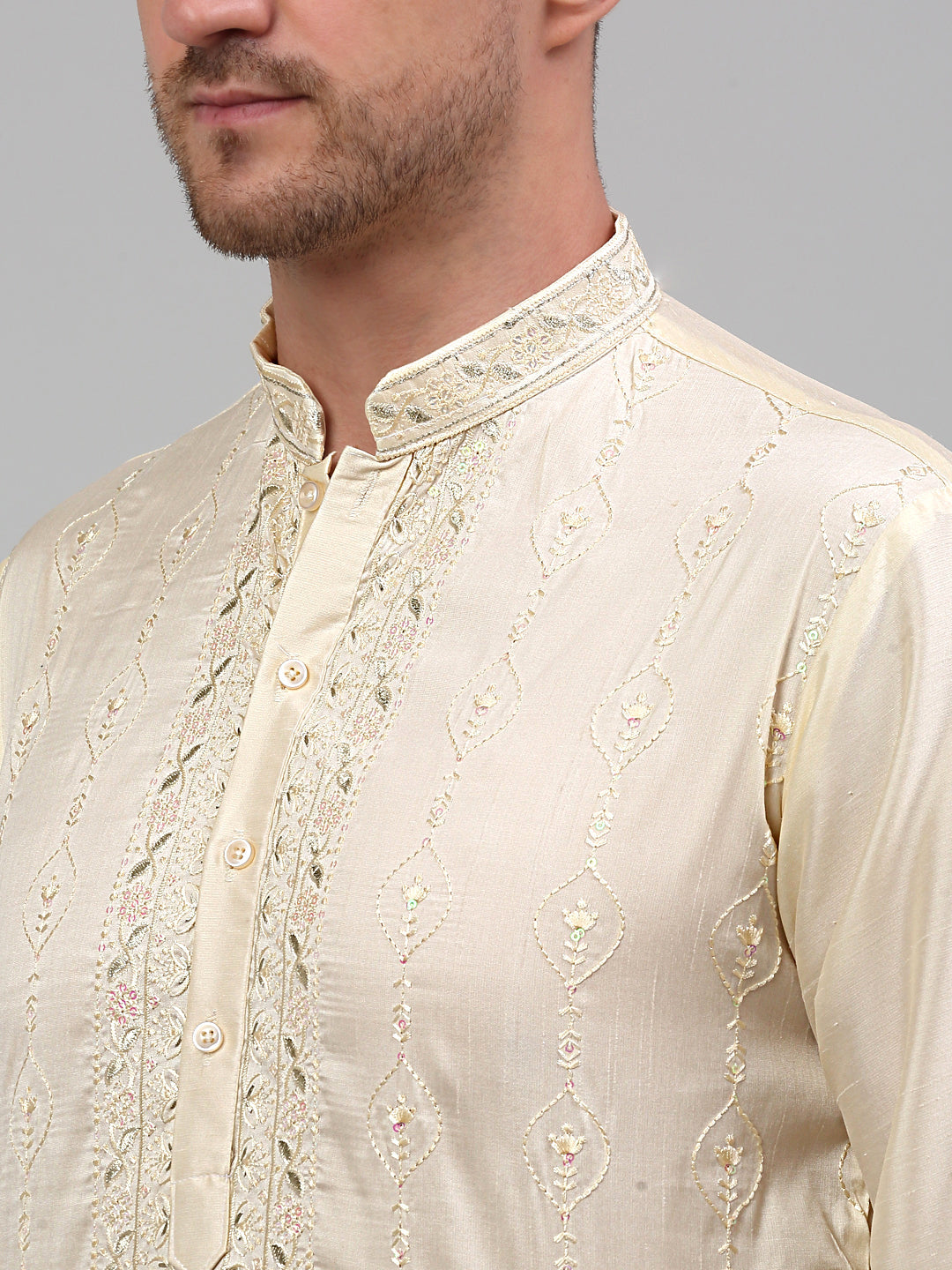 Men's Cream Embroidered Kurta Only