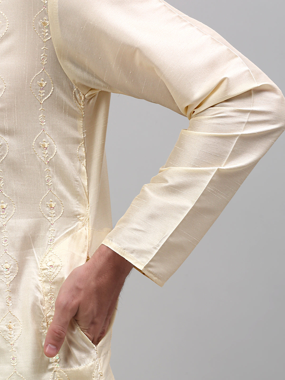 Men's Cream Embroidered Kurta Only
