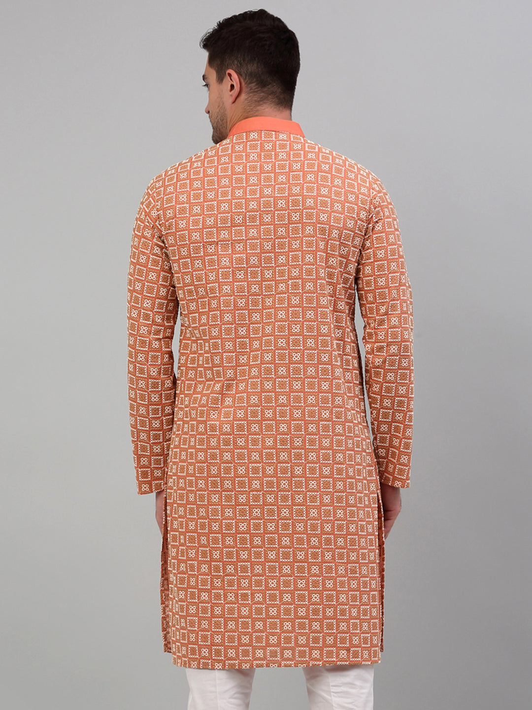 Men's Peach Embroidered Kurta Only