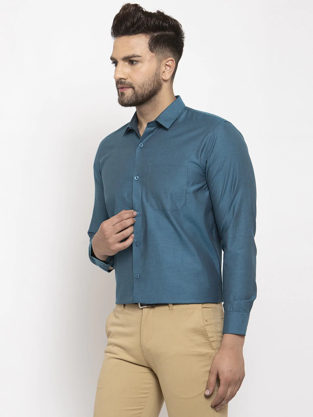 Jainish Blue Men's Cotton Polka Dots Formal Shirt's ( SF 761Peacock )