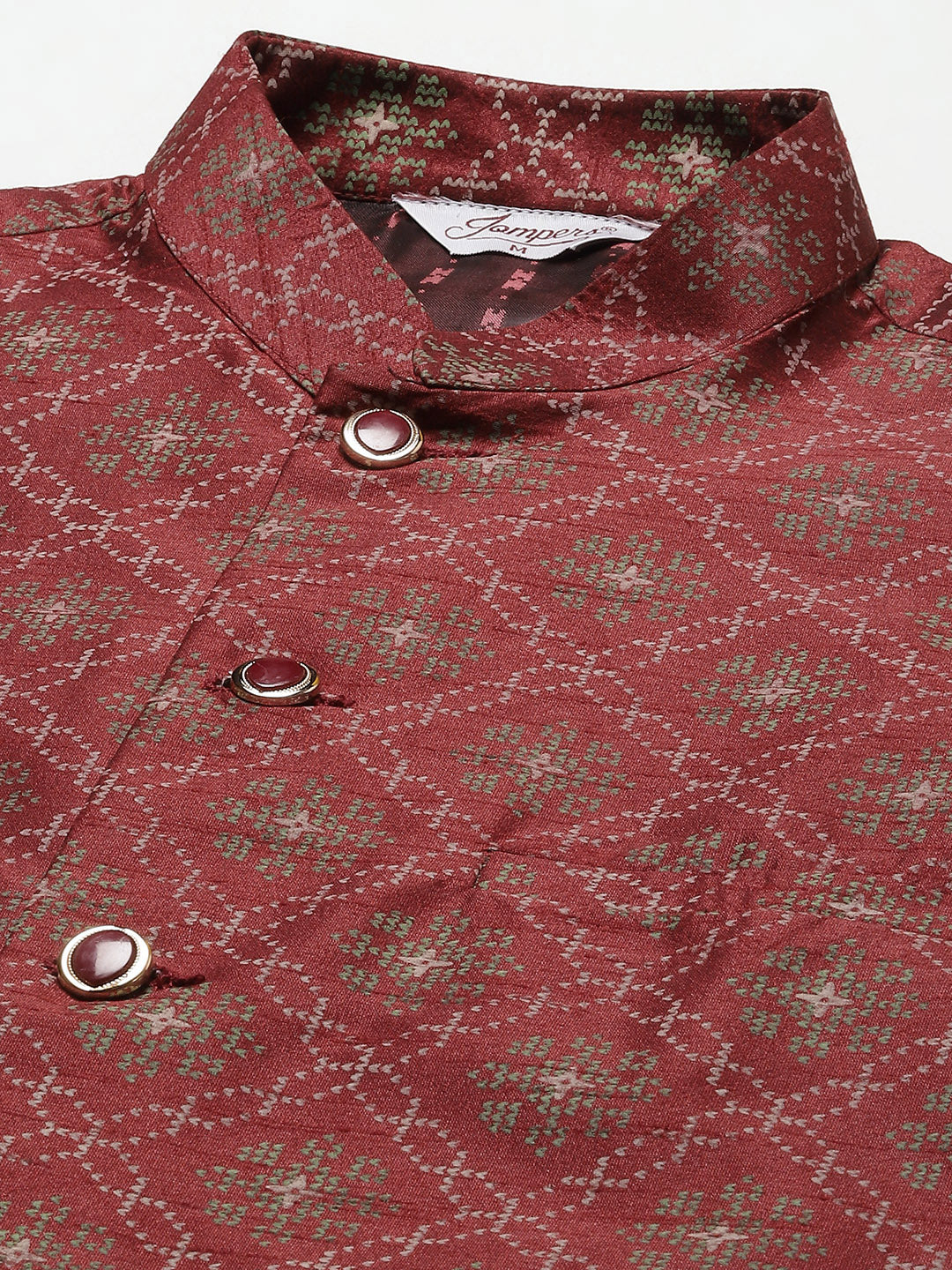 Jompers Men's Maroon Printed Nehru Jacket ( JOWC 4031Maroon )