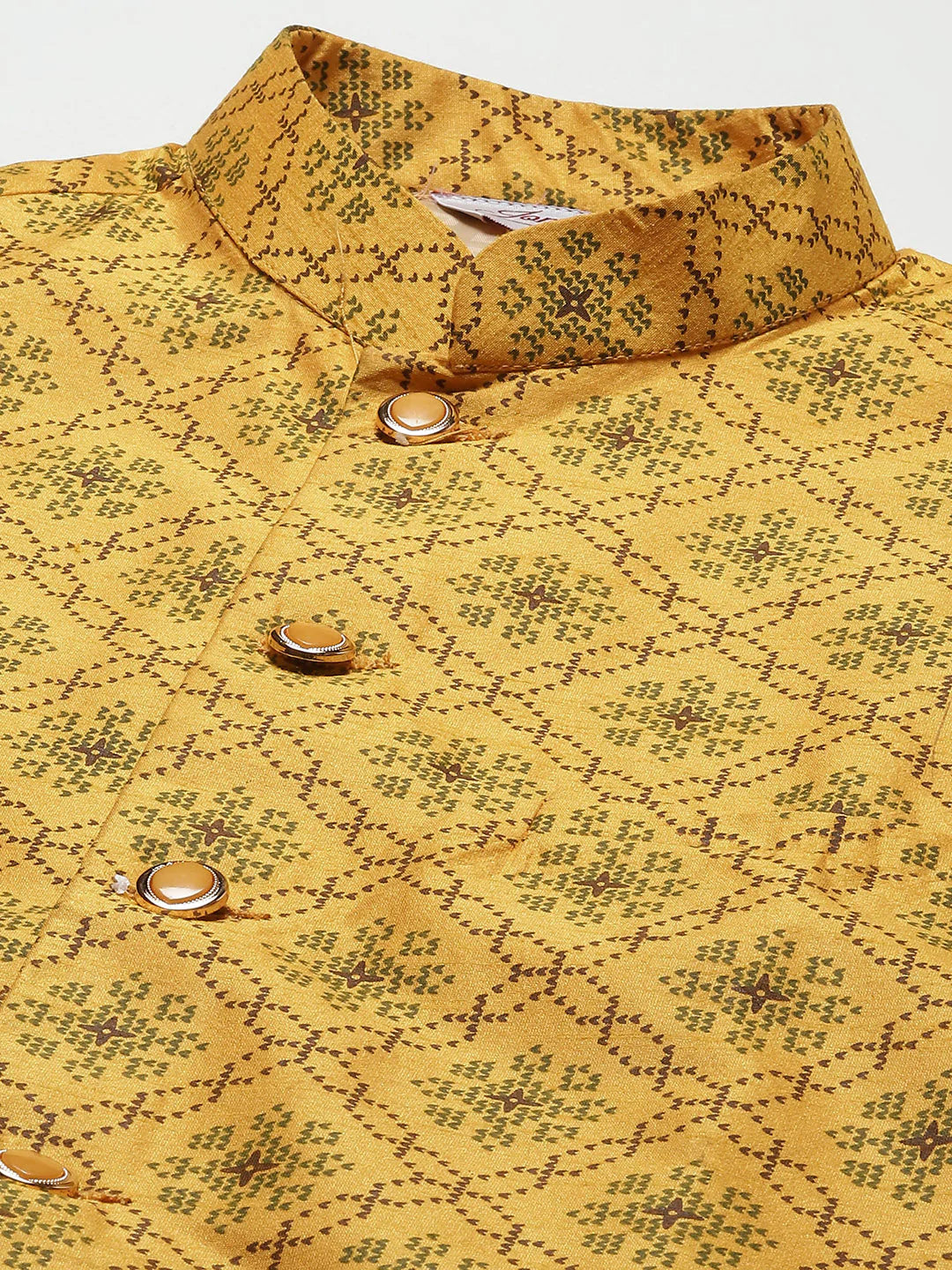 Jompers Men's Mustard Printed Nehru Jacket ( JOWC 4031Mustard )