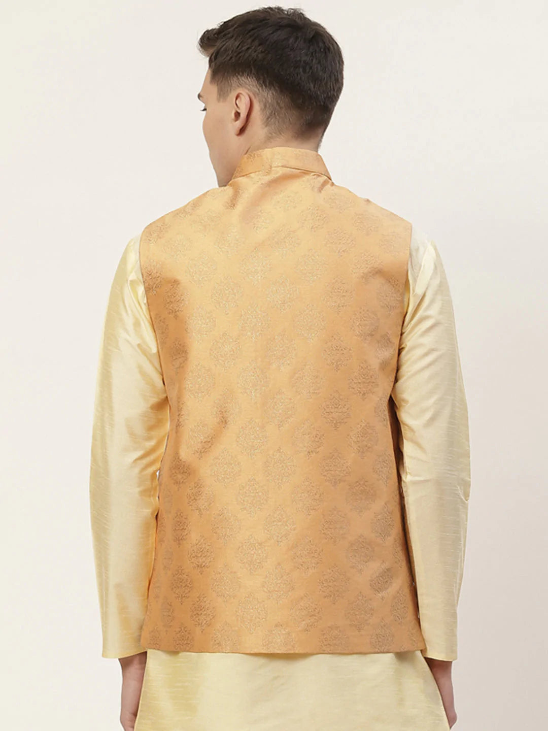 Jompers Men's Peach Printed Nehru Jacket ( JOWC 4032Peach )