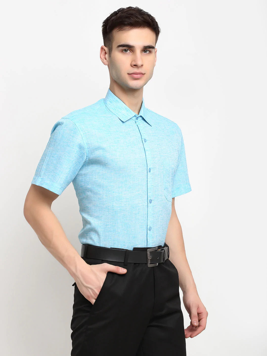 Jainish Blue Men's Solid Cotton Half Sleeves Formal Shirt ( SF 783Sky )