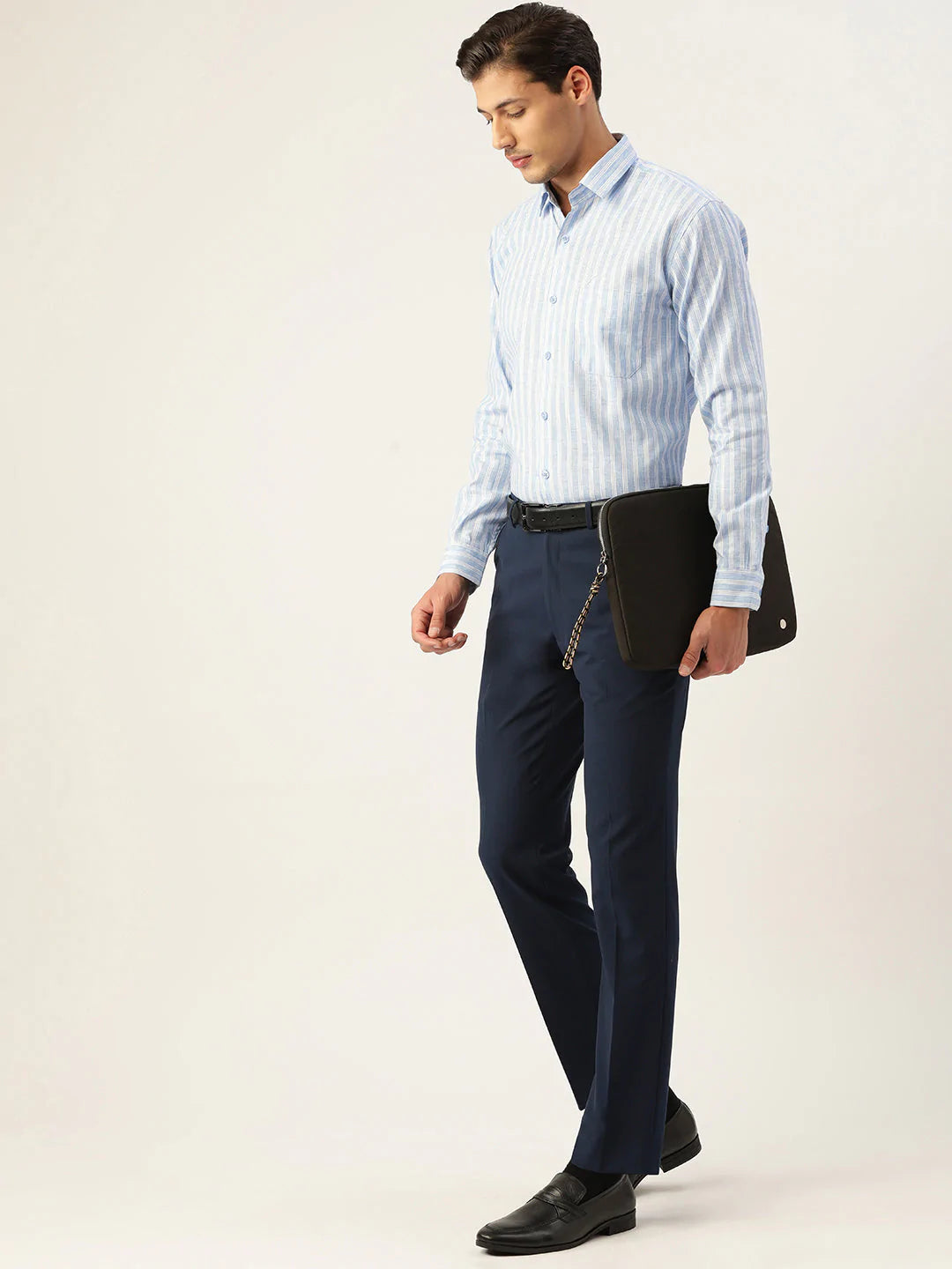 Jainish Men's Cotton Striped Formal Shirts ( SF 795Light-Blue )