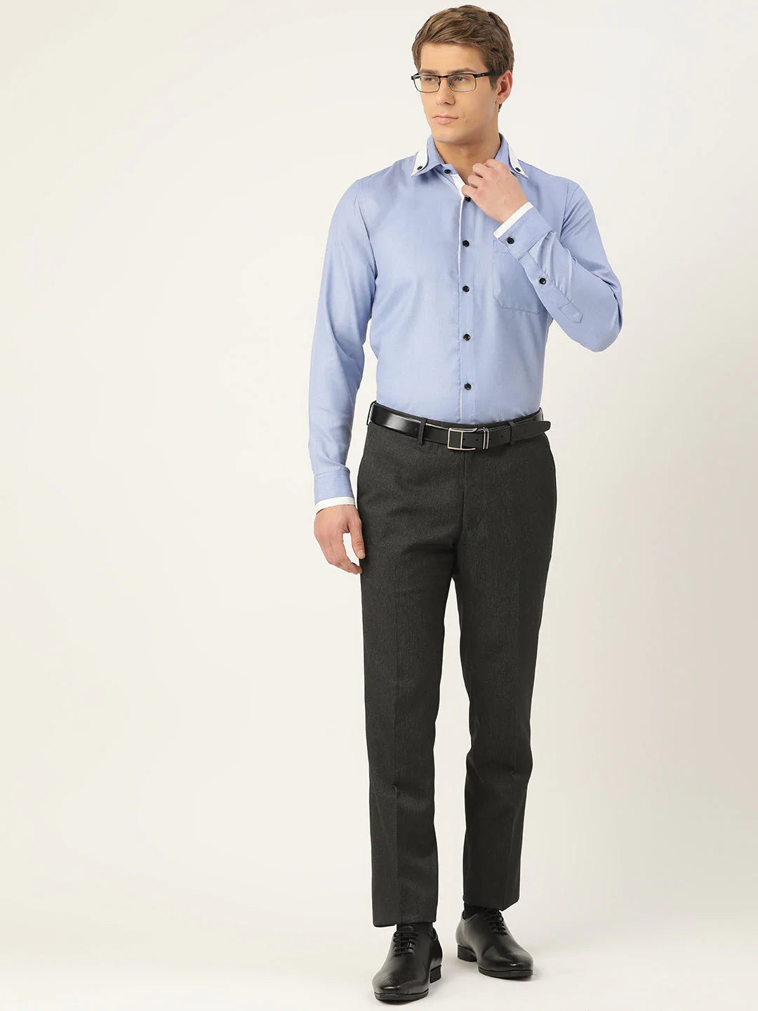 Jainish Men's Cotton Solid Formal Shirts ( SF 796Blue )