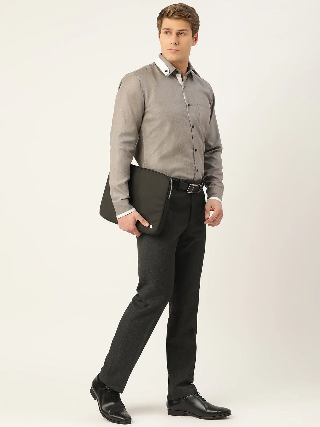Jainish Men's Cotton Solid Formal Shirts ( SF 796Charcoal )