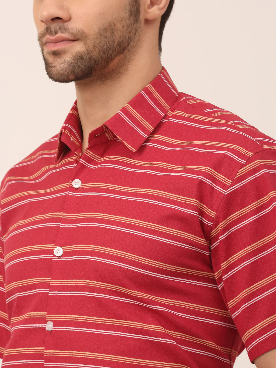 Jainish Men's Cotton Striped Half Sleeve Formal Shirts ( SF 816Maroon )