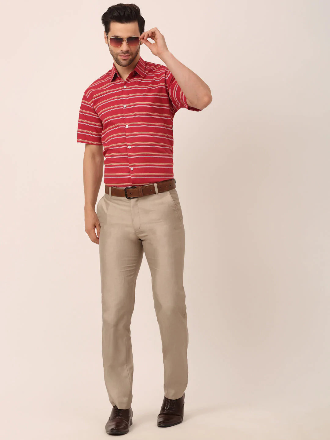 Jainish Men's Cotton Striped Half Sleeve Formal Shirts ( SF 816Maroon )
