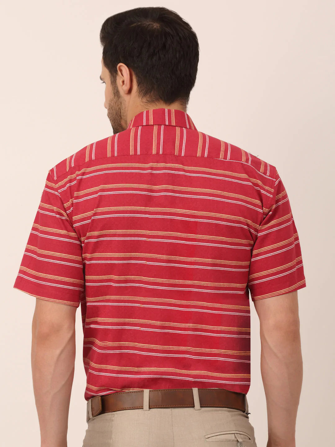 Jainish Men's Cotton Striped Half Sleeve Formal Shirts ( SF 816Maroon )