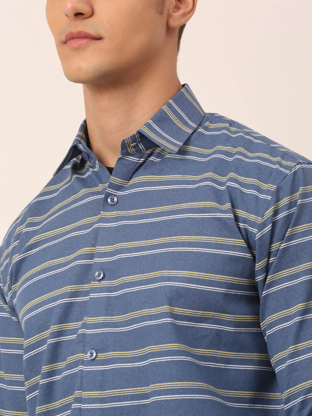Jainish Men's Cotton Striped Formal Shirts ( SF 820Blue )