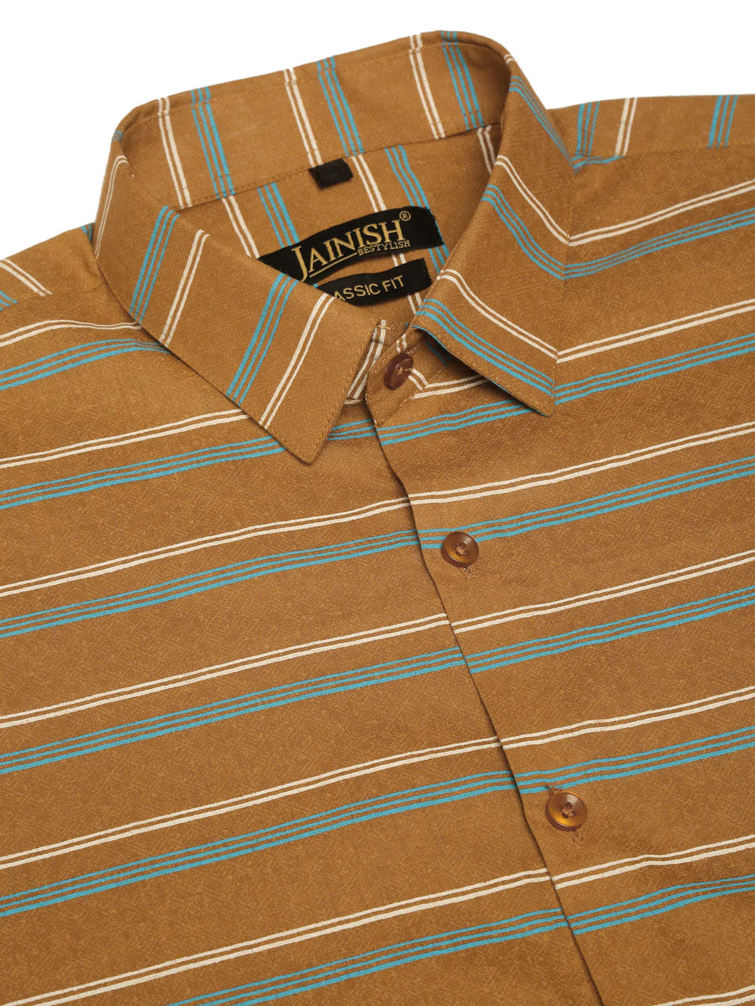 Jainish Men's Cotton Striped Formal Shirts ( SF 820Mustard )