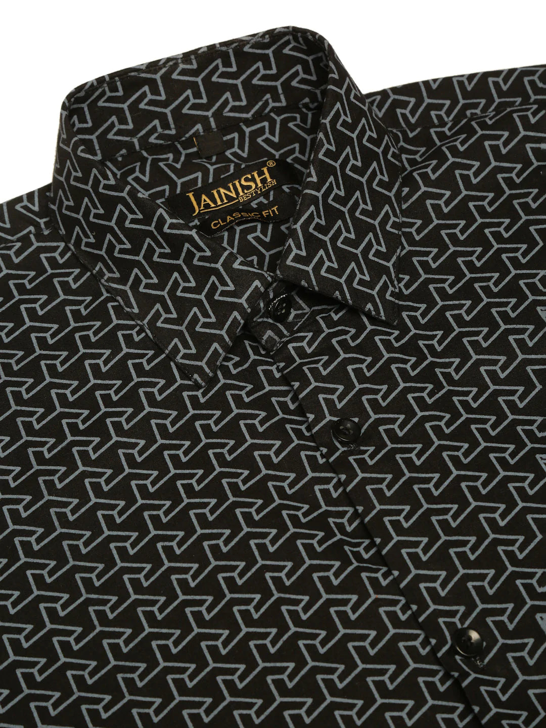 Jainish Men's Cotton Printed Formal Shirts ( SF 821Black )