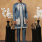 Men's Royal Blue Geometric Embroidered Indo-Western Set ( 50JIND 123 Blue )