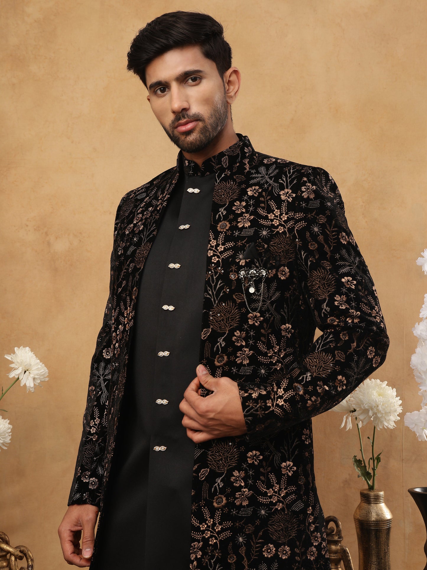 Bronze Floral Embroidery Indo Western Set ( 50JIND 106 Bronze )