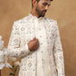 Men's Cream Multi-Color Floral Embroidered Indo Western Set ( 50JIND 111 Cream )