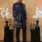 Men's Navy Blue Geometric Embroidered Indo-Western Set ( 50JIND 119 Navy )