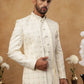 Men's Ivory Cream Geometric Sequin Embroidered Indo Western Set ( 50JIND 115 Cream )