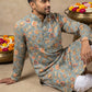 Floral Print & Thread Work Kurta Pyjama Set ( 65KP W P 5631 Blue )
