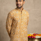 Floral Print & Thread Work Kurta for Men ( 65KO 5640 Mustard )