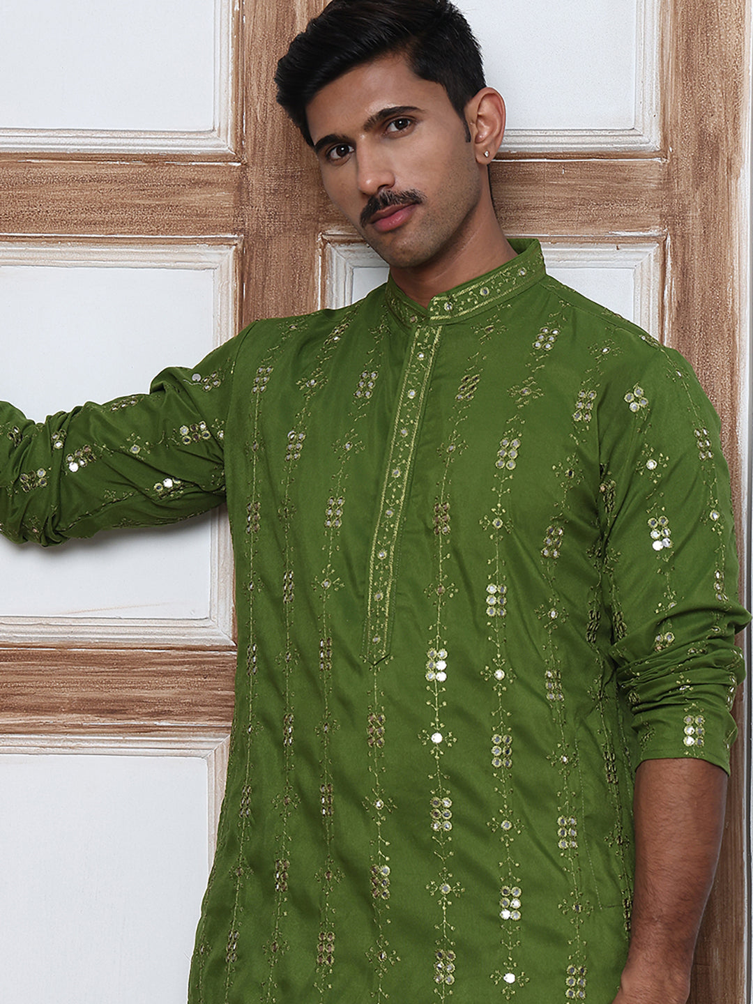 Viscose Rayon Mirror-Work Kurtas ( ANMKO 290Olive )  [RT] [O-7]