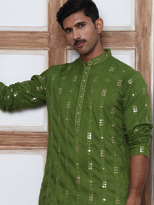 Viscose Rayon Mirror-Work Kurtas ( ANMKO 290Olive )  [RT] [O-7]