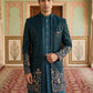 Men’s Peacock Blue Heavily Embroidered Indo-Western Set ( 50JIND 127Peacock S )