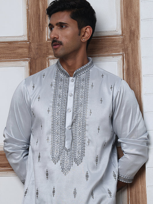 Silk Blend Ethnic Embroidered Kurtas ( ANMKO 296Blue )