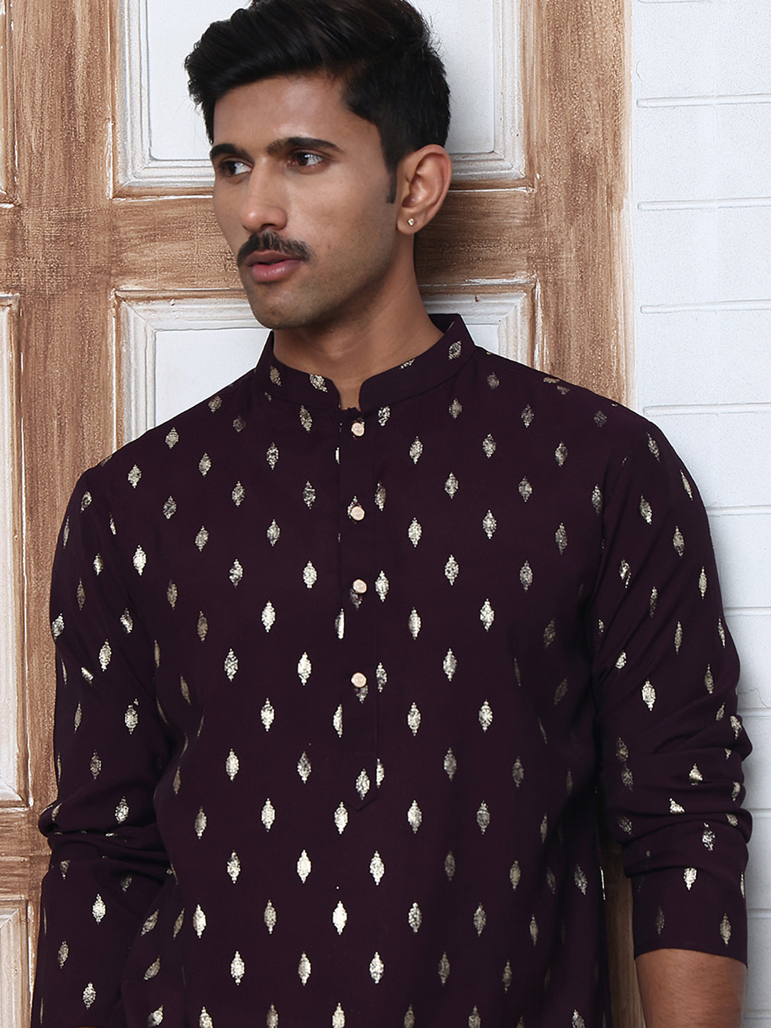 Men's Foil Printed Silk Blend Kurtas ( ANMKO 283Purple )  [RT] [L-2]