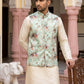 Men's Silk Blend Kurta Set with Printed Nehru Jacket ( JOKPWC 636W 4007Lime )