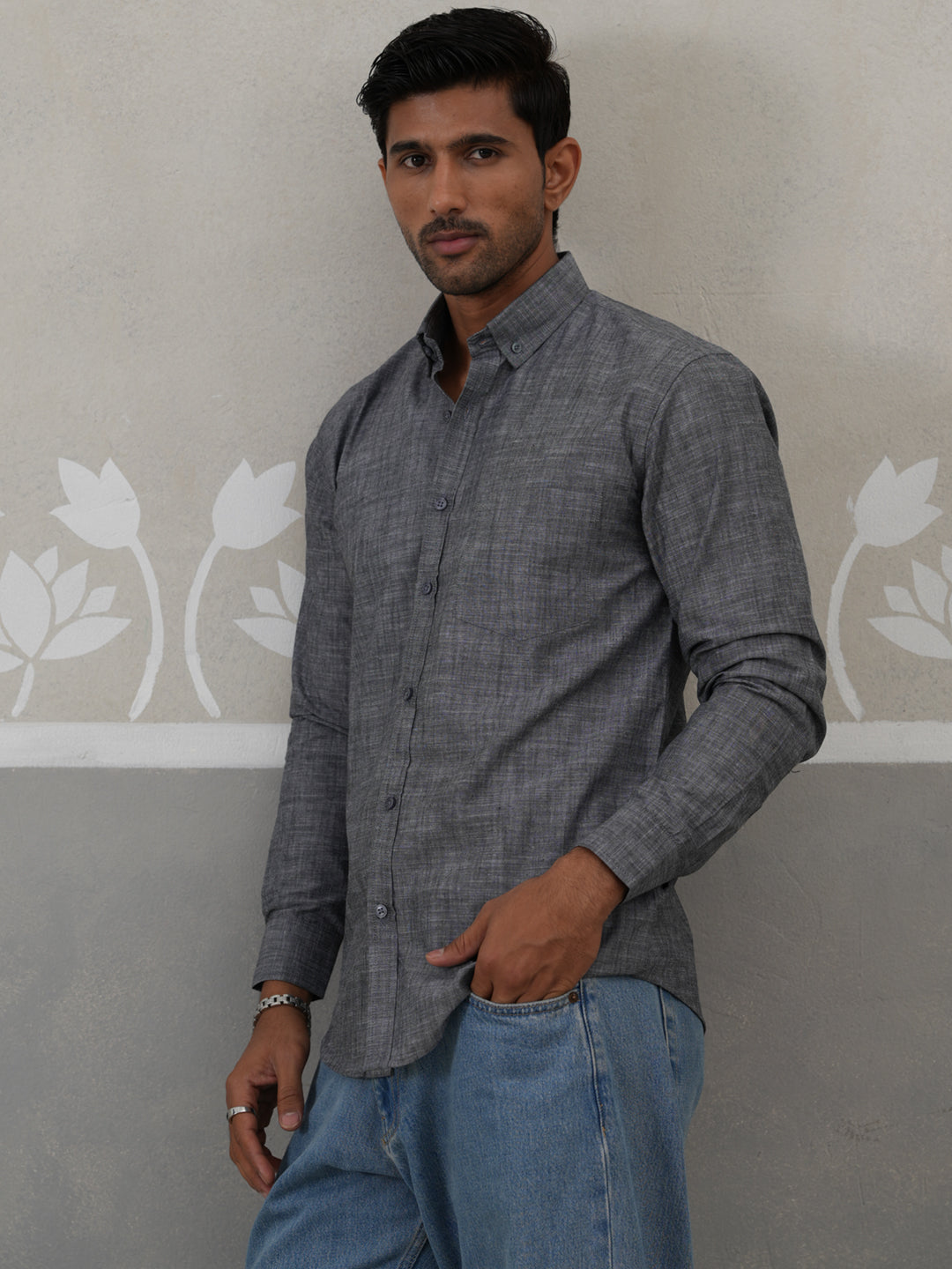 Cotton Blend Solid Casual Shirt for Men ( RDSH 032Grey )