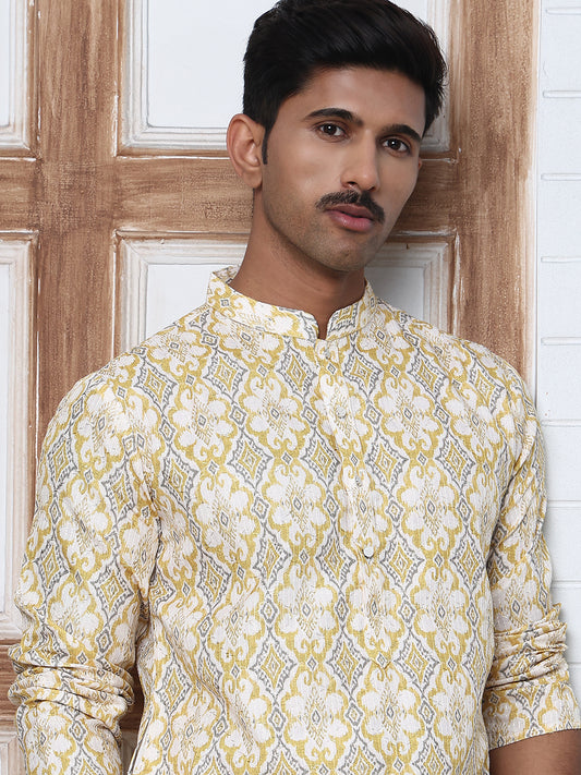 Thread Work & Printed Cotton Blend Kurtas ( ANMKO 297Yellow )  [RT] [D-3]