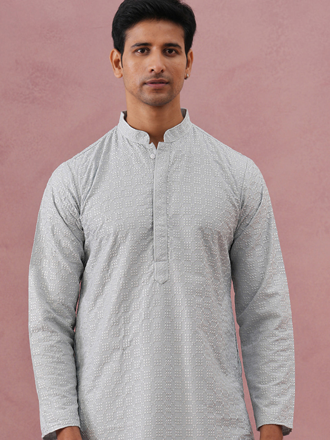 Silk Blend Embroidered Kurtas ( ANMKO 301Silver )  [RT] [L-6]