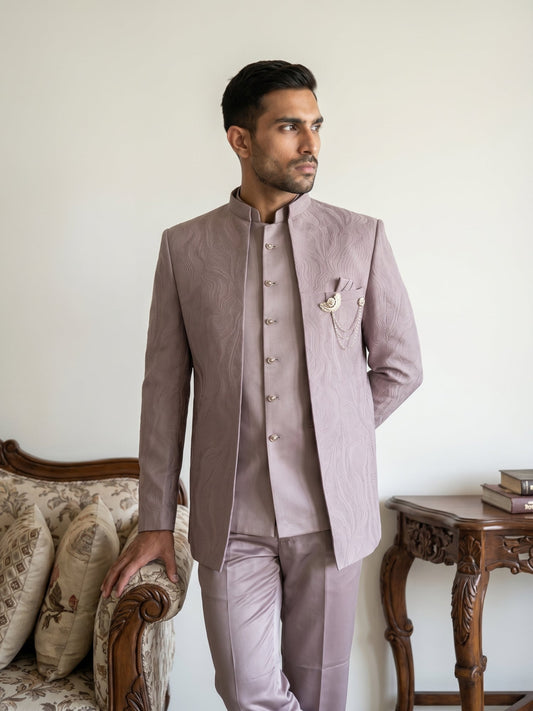 Men's Cotton Blend Embroidered Indo-Western Set
