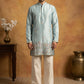 Silk Blend Embroidered Kurta & Korean Pants Set ( 65KP PJ11W 5602Sky ) [FF] [G-4]