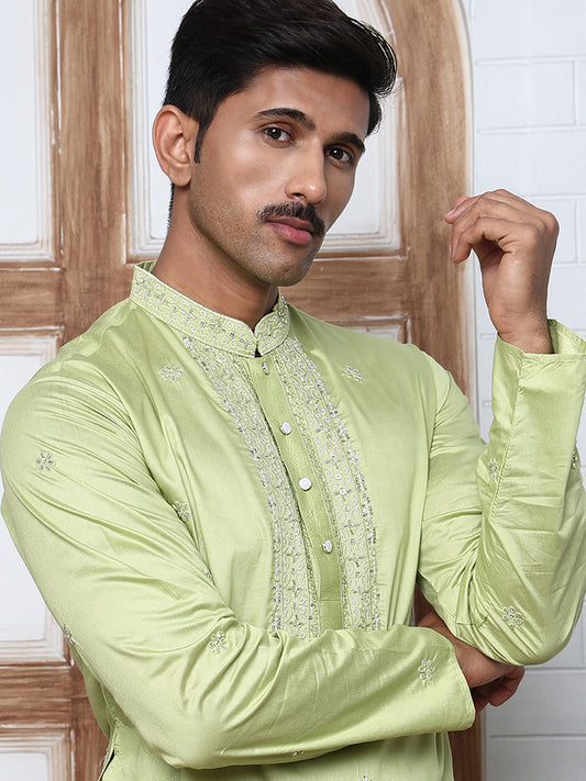 Embroidered Silk-Blend Kurtas ( ANMKO 292Green )