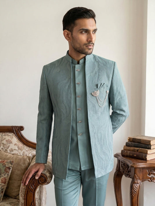 Men's Cotton Blend Embroidered Indo-Western Set