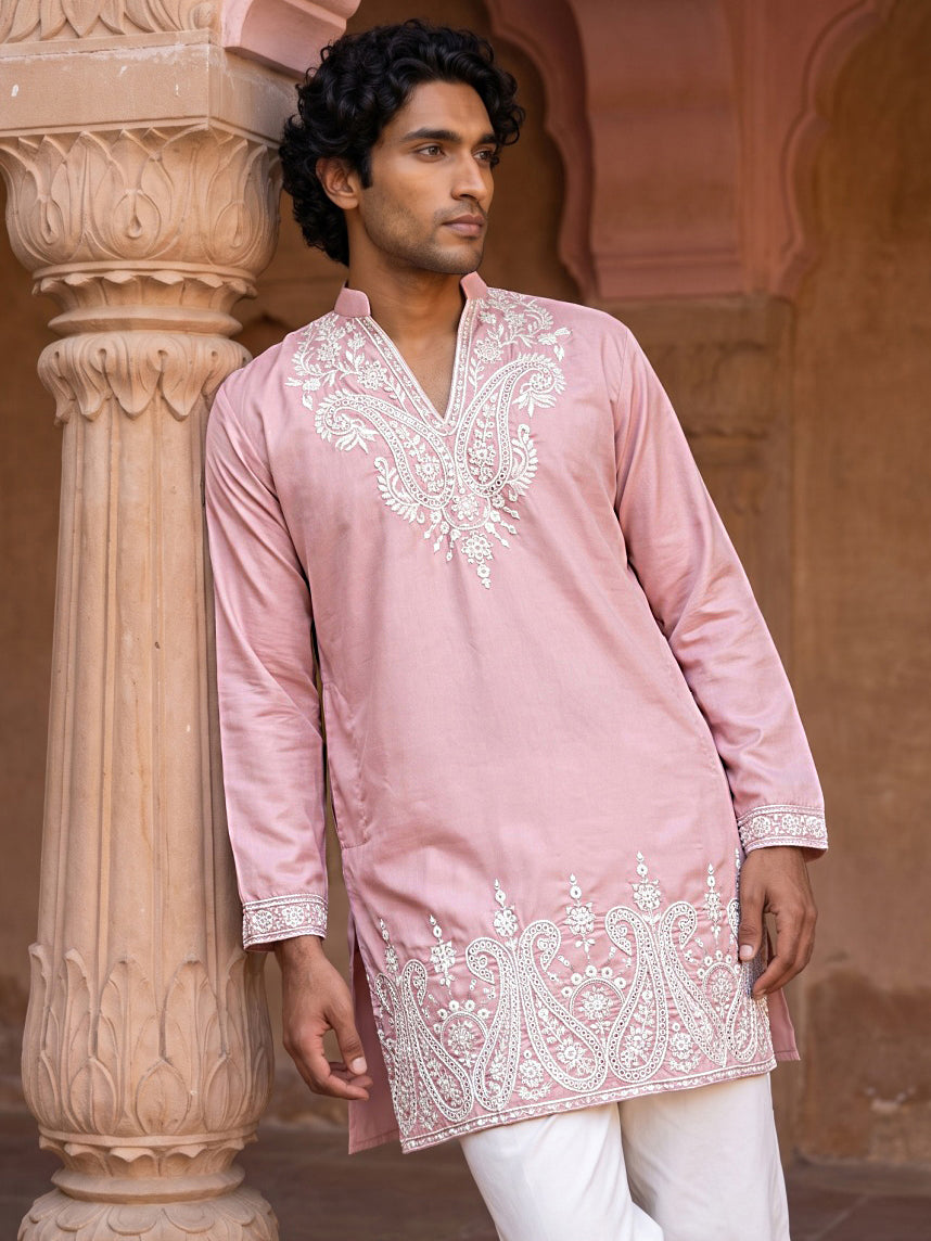 Embroidered Cotton Blend Kurta for Men ( 65KO 5635 Pink )