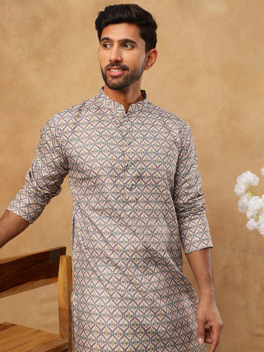 Cotton Blend Floral Printed Kurtas ( HOPKO 008Off-White )  [RT] [O-2]
