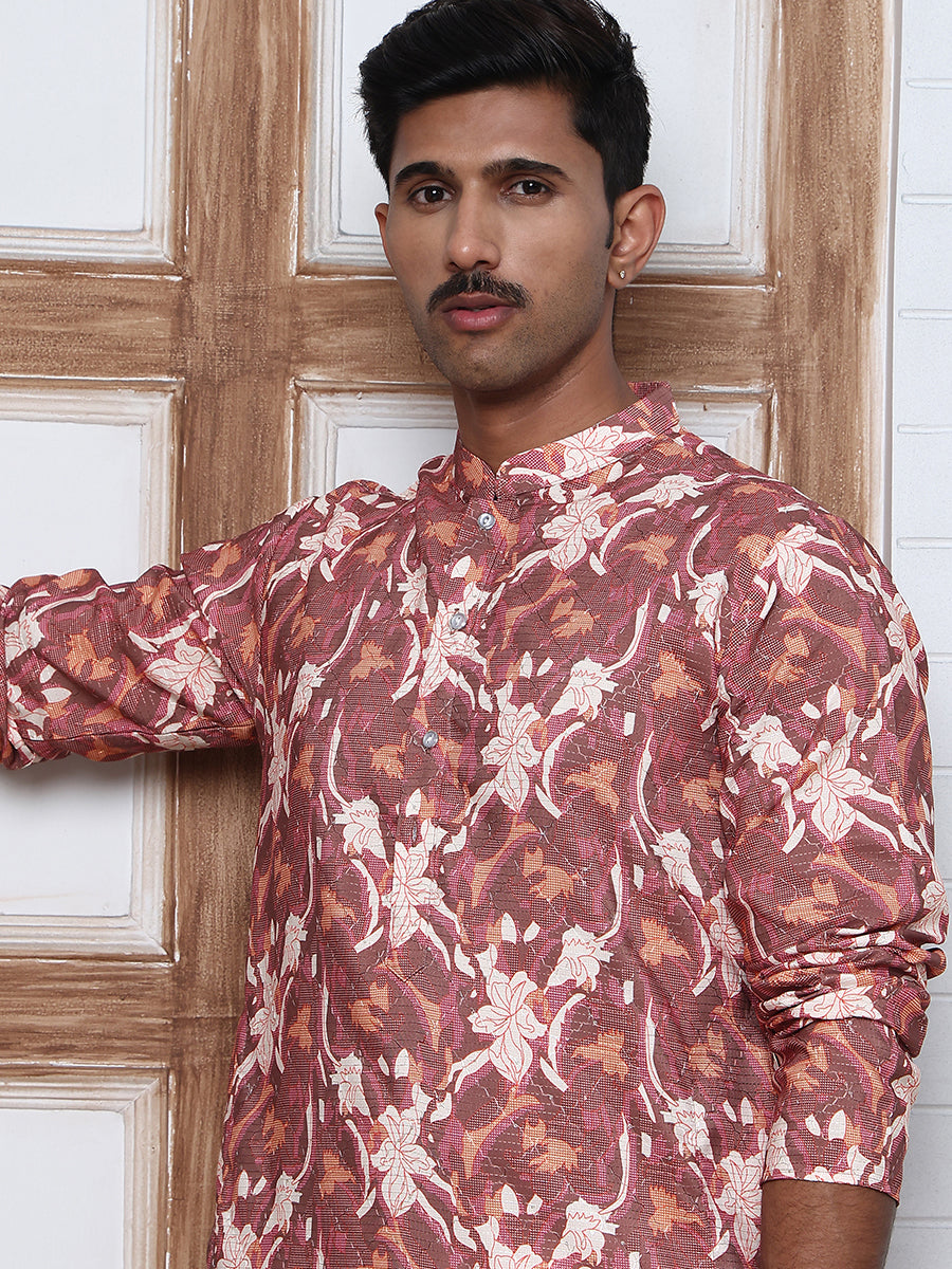 Thread Work & Printed Cotton Blend Kurtas ( ANMKO 297Brown )  [RT] [D-3]