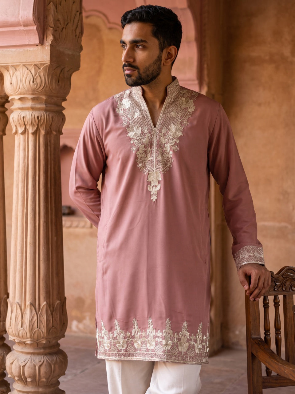 Embroidered Japanese Fabric Kurta ( 65KO 5638 Magenta )