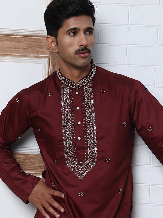 Embroidered Silk-Blend Kurtas ( ANMKO 292Maroon )