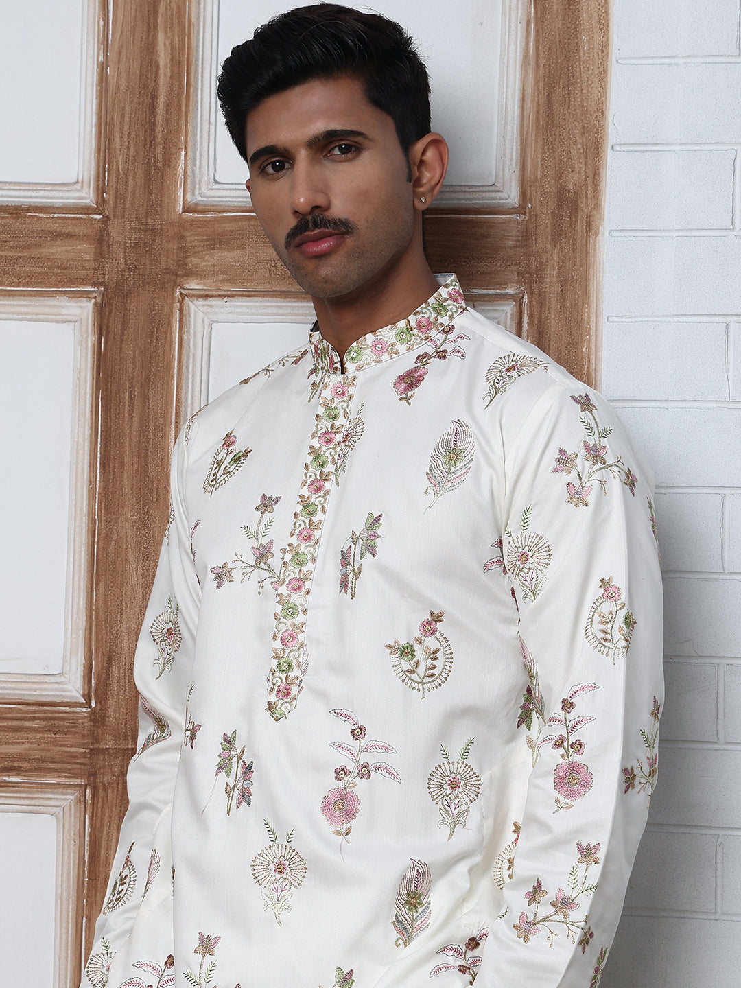 Silk Blend Floral Embroidered Kurtas ( HOPKO 010White )  [RT] [P-6]